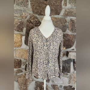 *Damaged* J. Jill Bloom 3/4 Double Flounce Sleeve Peasant Tie Front Blouse